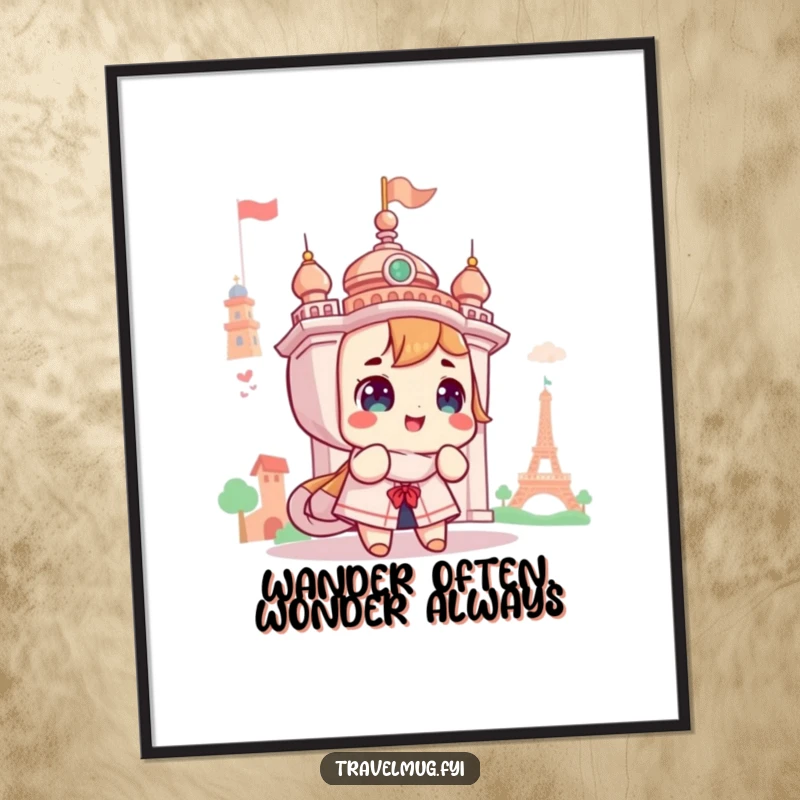 Funny Free Printable Wall Art: Cute character captivated by the majestic sight of a famous landmark.