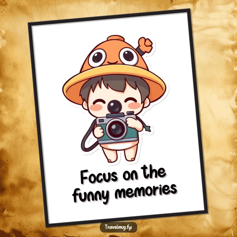 Funny Free Printable Wall Art: A character wearing a funny hat holds a camera, ready to capture life's moments.