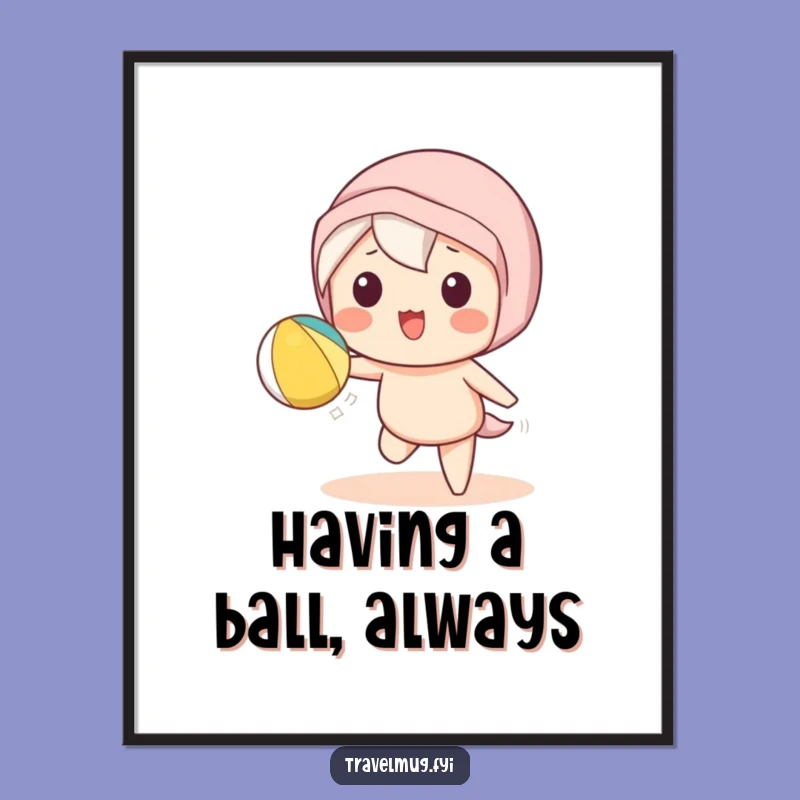Funny Free Printable Wall Art: Kawaii Character Beach Ball Play - Downloadable Decor