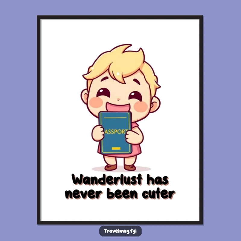 Funny Free Printable Wall Art: Kawaii Passport Holder, Downloadable Travel Decor Gift