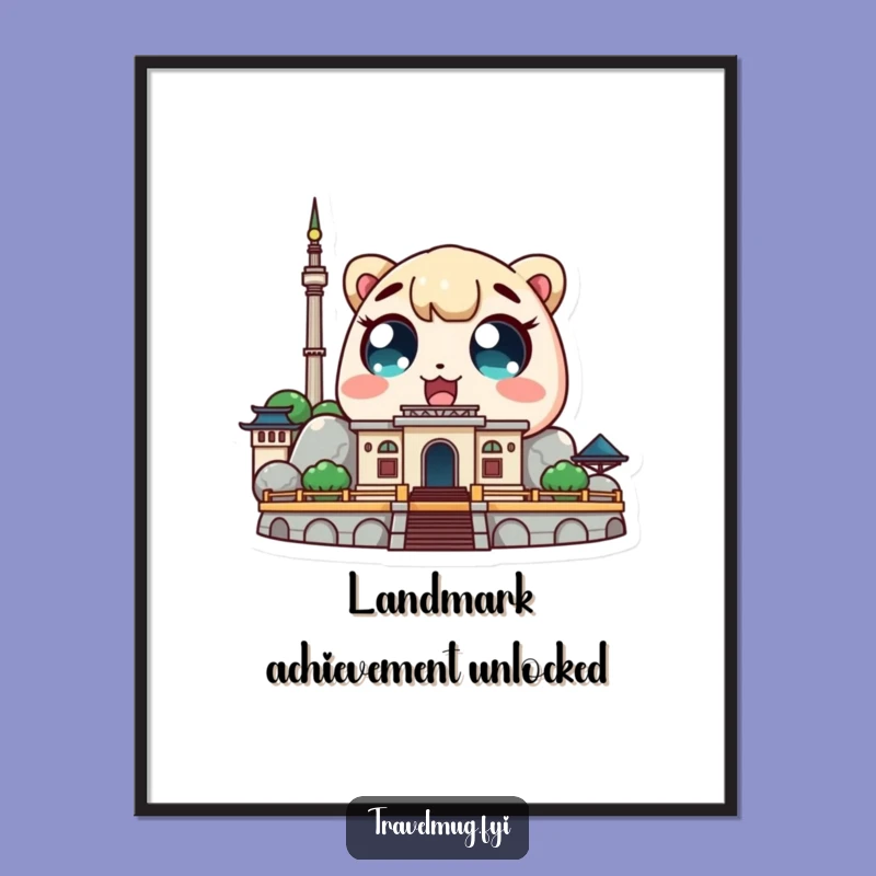 Funny Free Printable Wall Art: Kawaii Tourist Amazed at Landmark - Downloadable Decor