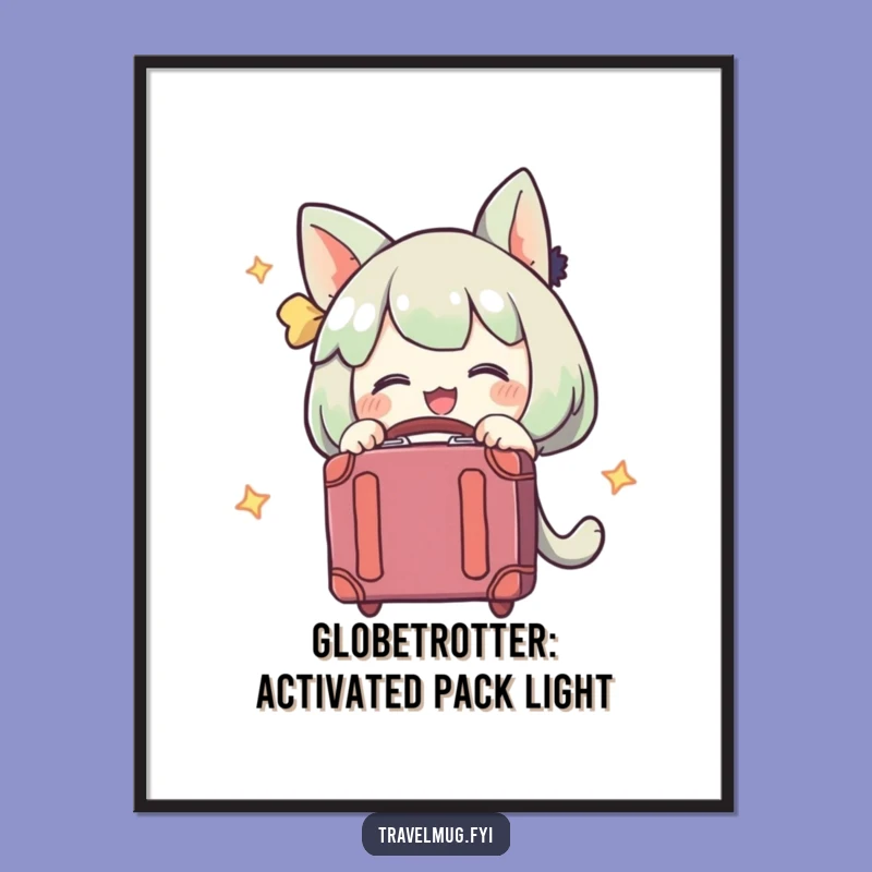 Funny Free Printable Wall Art: Travel Character with Suitcase, Downloadable Decor