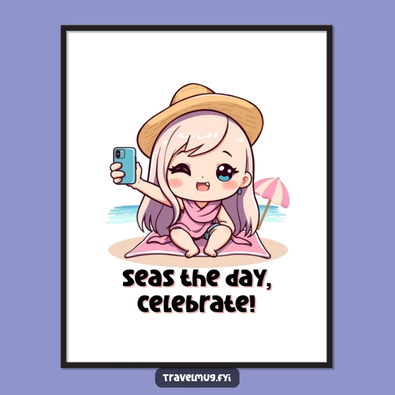 Free Printable Wall Art: Kawaii Beach Selfie Humor Downloadable Art