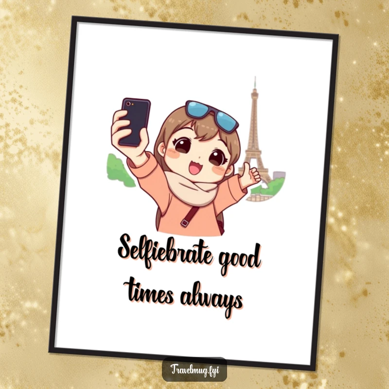 Funny Free Printable Wall Art: Character strikes a pose for a selfie with a famous global landmark.