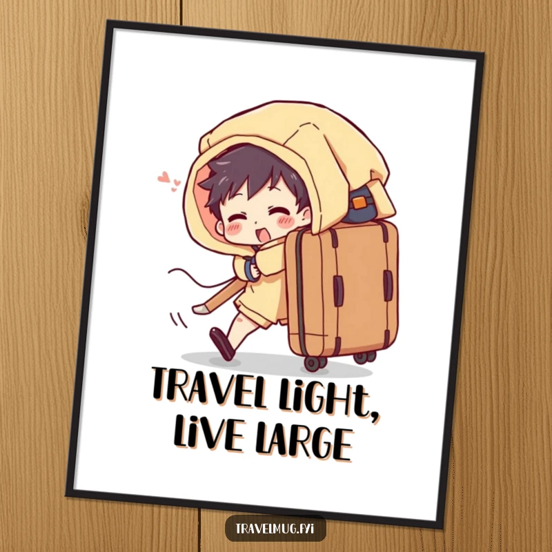 Funny Free Printable Wall Art: Character trying to zip up a massively overstuffed, bursting suitcase.