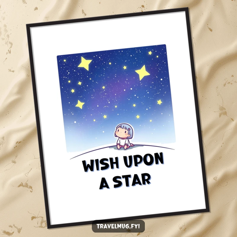 Funny Free Printable Wall Art: Character looking up at a vast starry night sky, peaceful and wondrous.