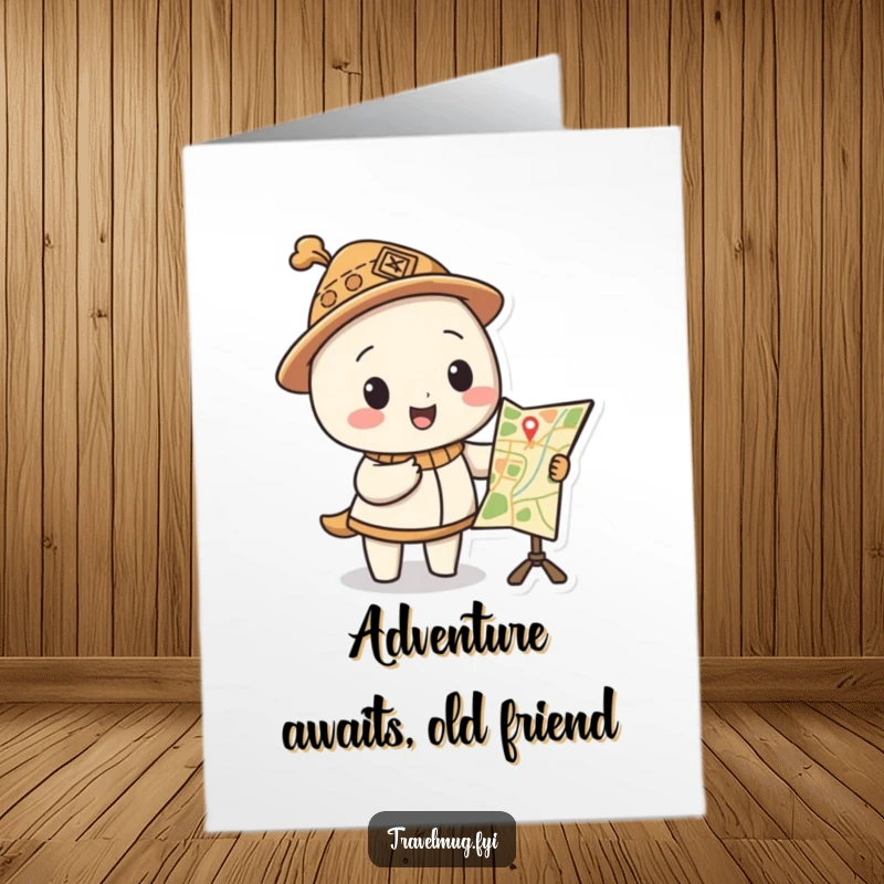 Funny Free Printable Birthday Card: Character in a goofy hat points excitedly at a nonsensical map.