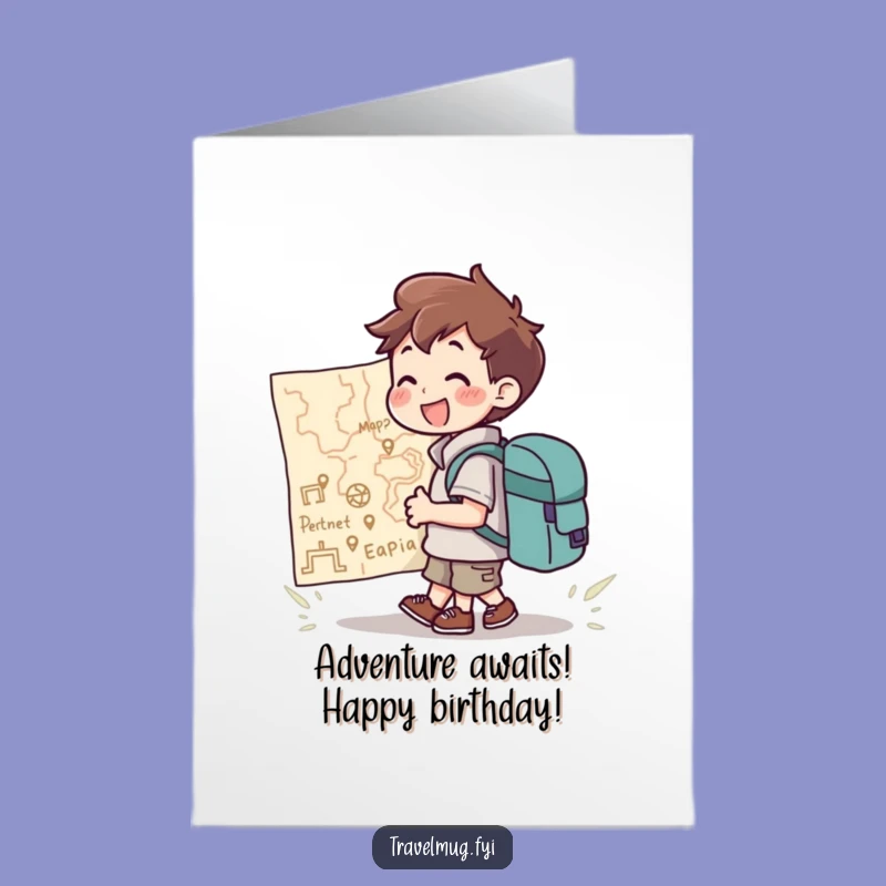 Free Printable Birthday Card: Adventurous Character with Map, Funny Downloadable Gift!