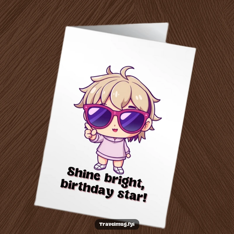 Funny Free Printable Birthday Card: Character wearing huge, stylish sunglasses, striking a confident pose. A super cool DIY birthday surprise.