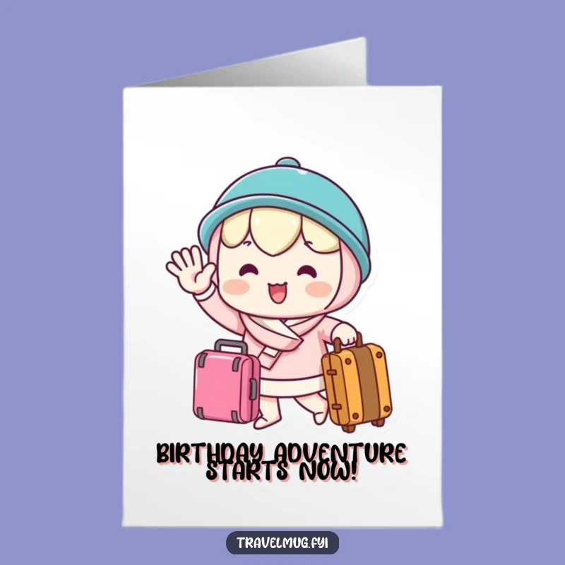 Wish them a happy journey on their birthday with this free printable card of a kawaii character waving goodbye. Print at home for a special send-off!