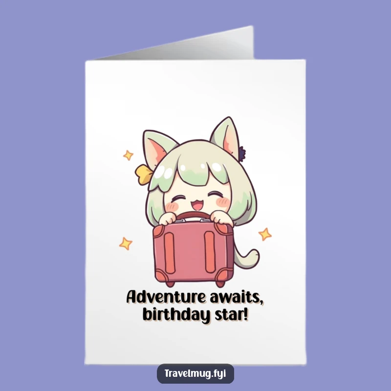 Free Printable Birthday Card: Travel Character, Funny Suitcase, Downloadable Adventure