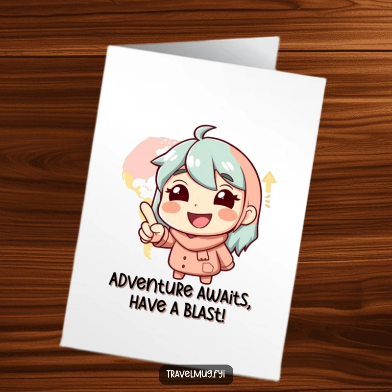 Funny Free Printable Birthday Card: Smiling character pointing at a map with glee, celebrating a birthday adventure. Downloadable DIY gift.