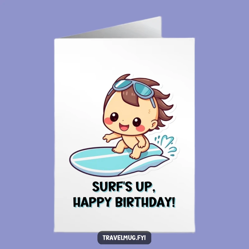 Funny Kawaii Surfer Free Printable Birthday Card: Beach Vibes Gift