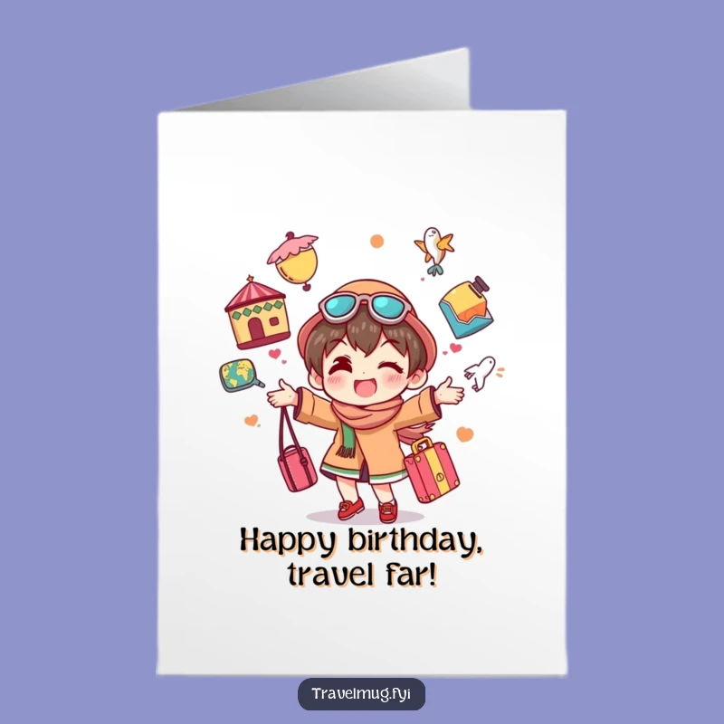 Free Printable Birthday Card: Juggling Traveler, Funny Souvenir Downloadable Gift