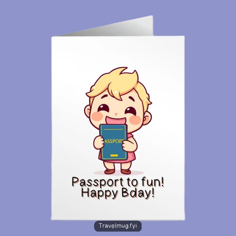 Free Printable Birthday Card: Kawaii Passport Grin, Funny Downloadable Gift for Travelers