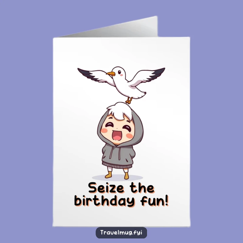 Free Printable Seagull Surprise Kawaii Birthday Card: Funny Downloadable Beach Gift
