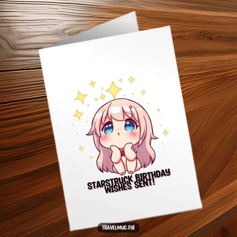 Funny Free Printable Birthday Card of a character gazing up with awe at a dazzling night sky constellation. Magical birthday wishes abound.