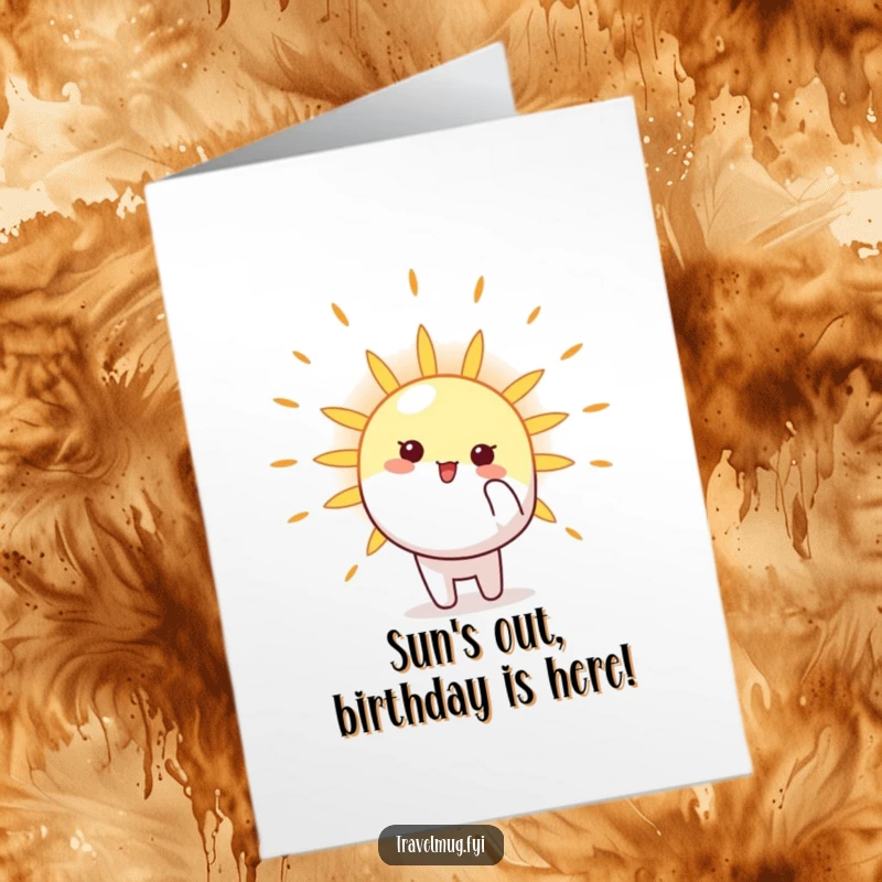 Funny Free Printable Birthday Card: Energetic dog pointing to the sun, radiating joy and birthday wishes.