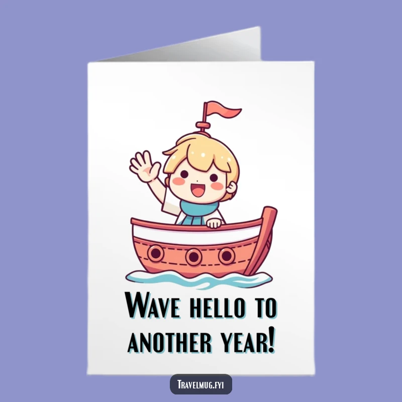 Free Printable Birthday Card: Happy Waving Boat Character Downloadable Gift
