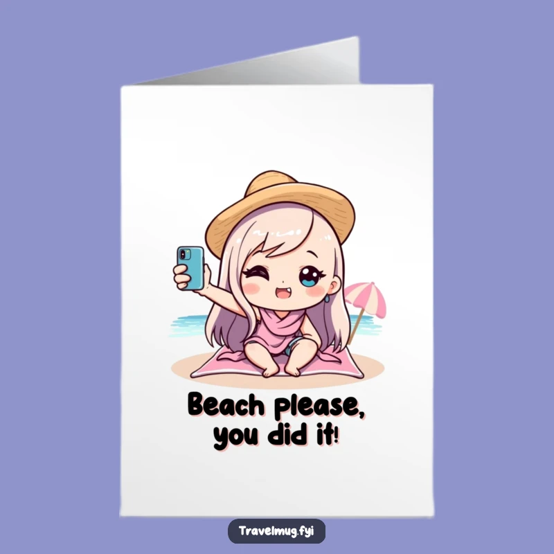 Free Printable Congrats Card: Kawaii Beach Selfie Celebration Humor