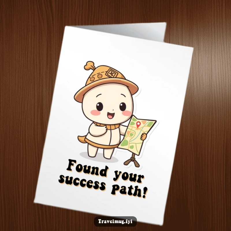 Funny Free Printable Congrats Card: Character wearing a ridiculous hat consults a bizarre map.