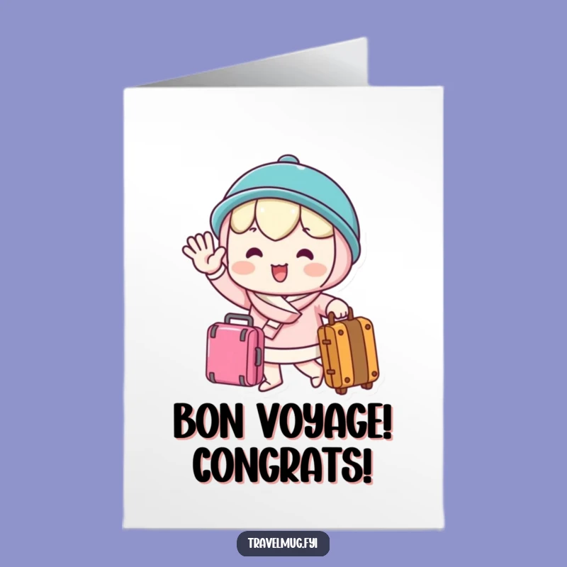 Congratulate their next adventure with this free printable card of a happy kawaii traveler waving goodbye. Print at home for a personal touch!