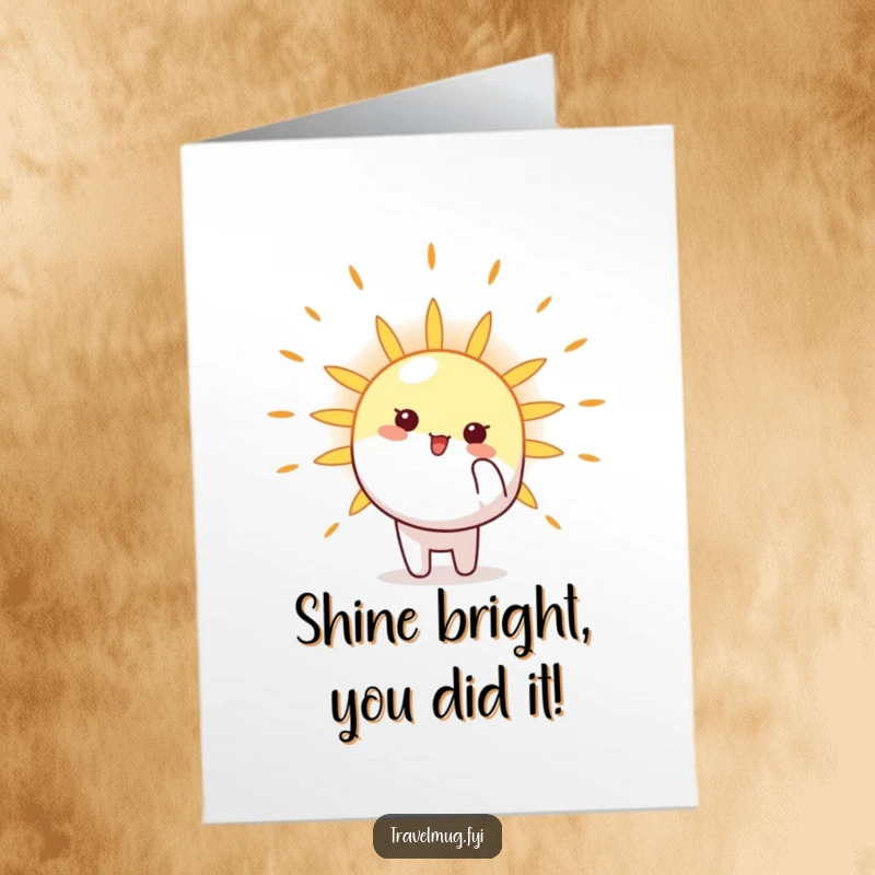 Funny Free Printable Congrats Card: Happy dog pointing at a radiant sun, symbolizing success.