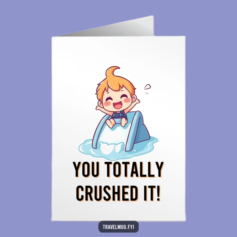 Free Printable Humorous Congratulations Card: Waterslide Character's Thrilling Success Downloadable Gift!