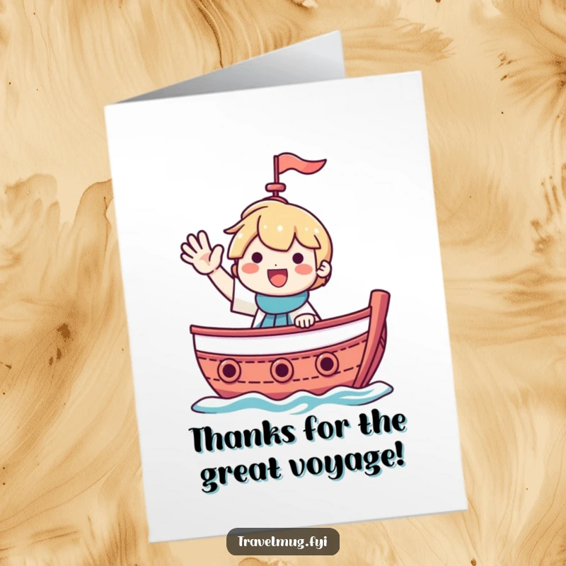 Funny Free Printable Thank You Card with a character waving enthusiastically from a boat, expressing sincere thanks.