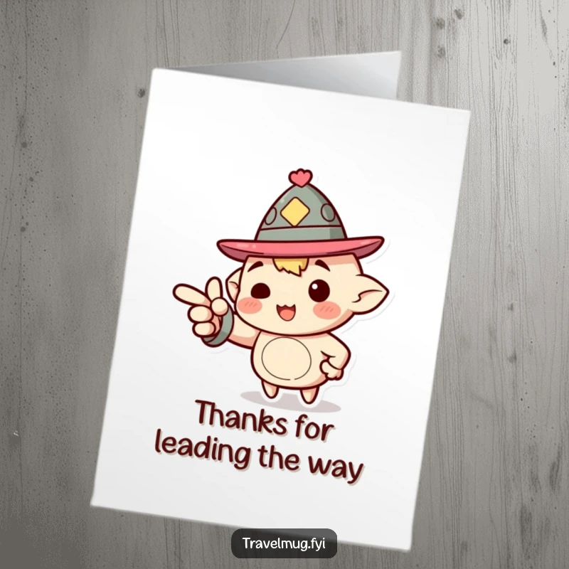 Funny Free Printable Thank You Card: Character in a jaunty hat enthusiastically pointing forward, guiding the way.