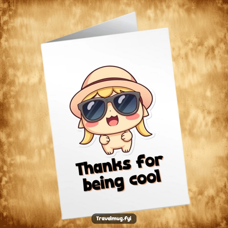 Funny Free Printable Thank You Card: Kawaii character wearing sunglasses and a hat, looking thrilled and appreciative.