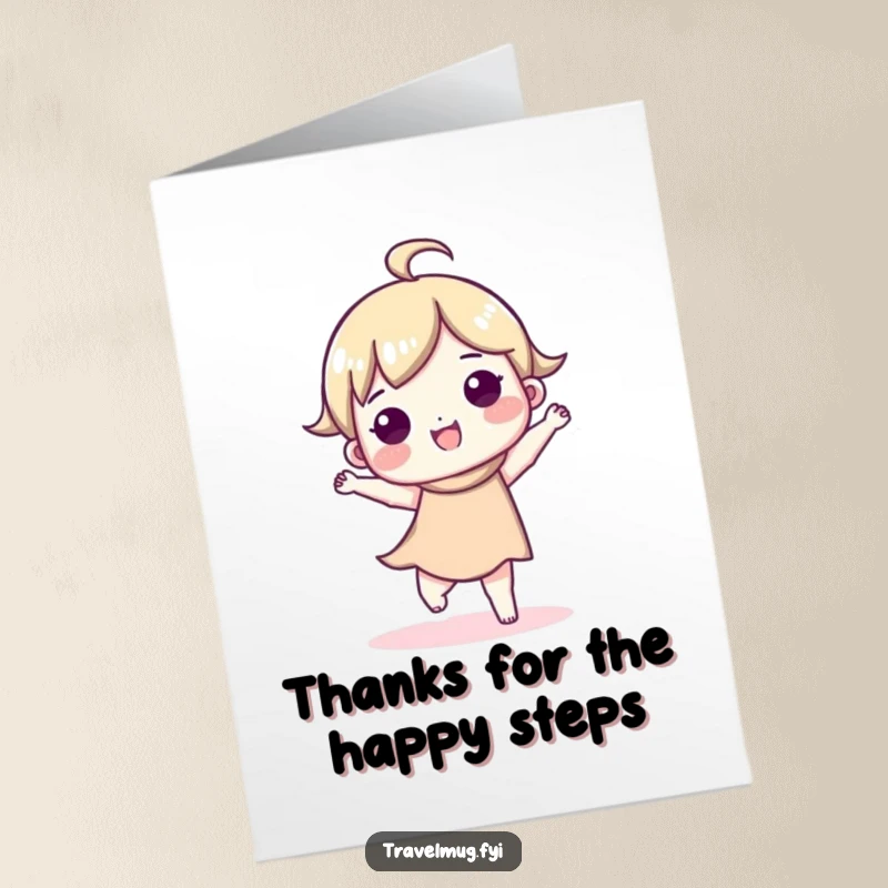 Funny Free Printable Thank You Card: Cute character does a thankful dance, spreading heartfelt joy and appreciation.
