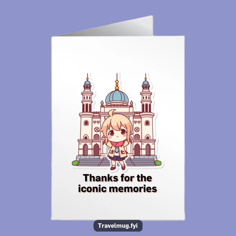 Free Printable Thank You Card: Funny Landmark Pose Character, Downloadable Gratitude