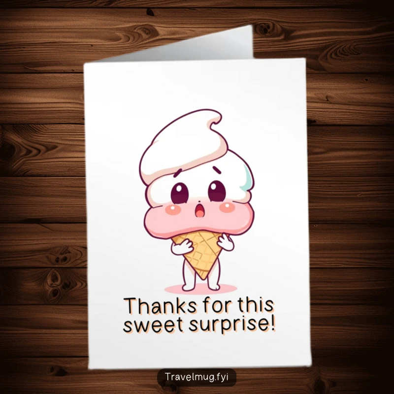 Funny Free Printable Thank You Card: Character stunned by a giant ice cream cone, a perfect DIY present.