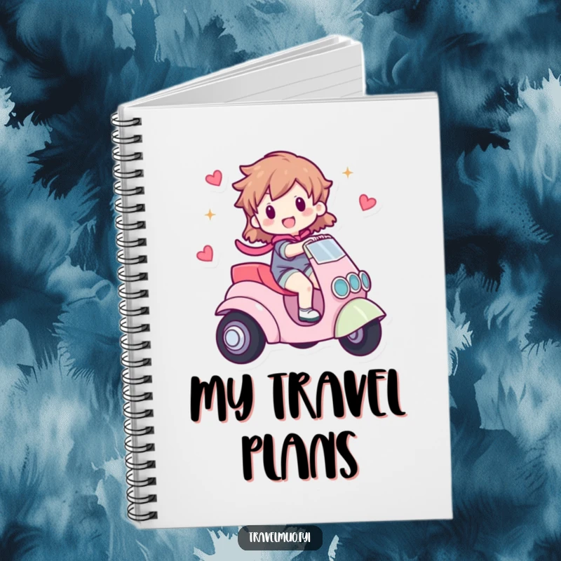 Funny notebook with a character happily riding a small, whimsical vehicle, encouraging journaling and capturing joyful experiences.