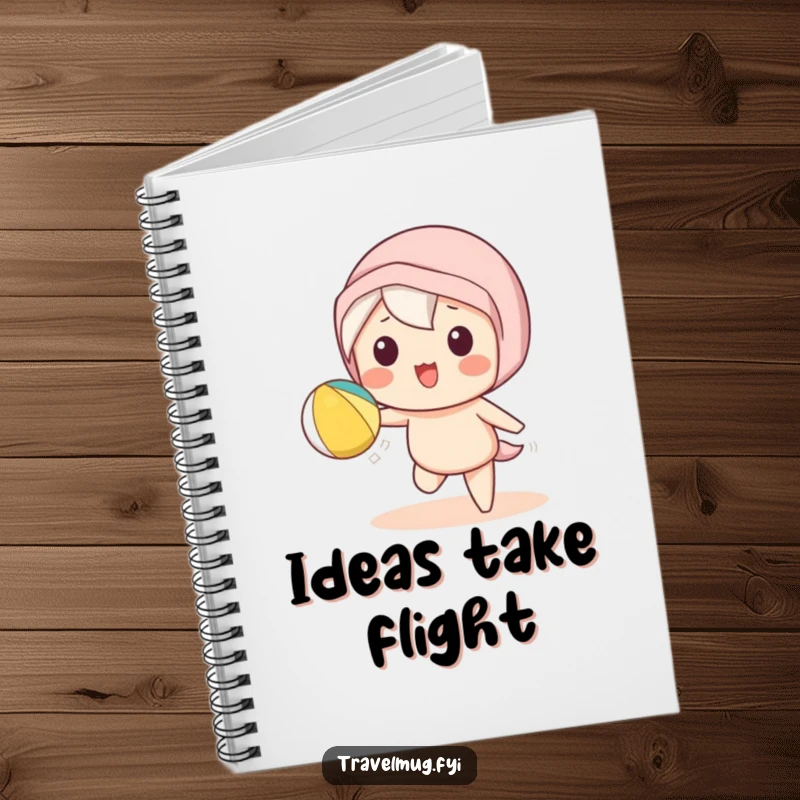 Funny Kawaii character notebook showing a cute character playfully tossing a beach ball, ideal for summer journaling.