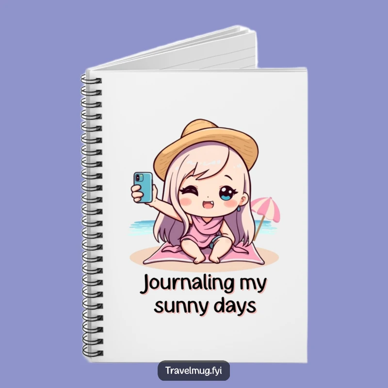 Capture your thoughts and doodles with this funny kawaii beach selfie notebook. Perfect for notes, dreams, and beach vacation plans!