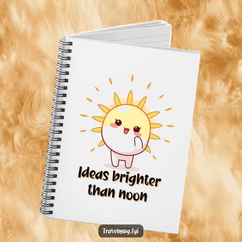 Funny Notebook cover with a character enthusiastically pointing at a shining sun, encouraging bright thoughts and creativity.