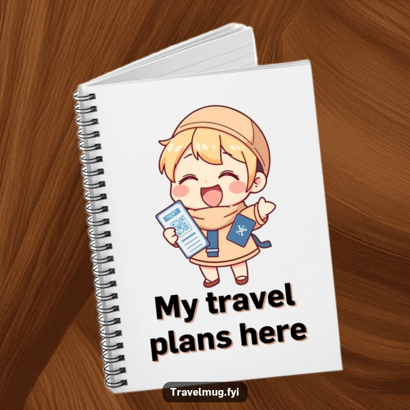 Funny Notebook: A character gleefully holding a passport and ticket, perfect for jotting down travel plans and memories.