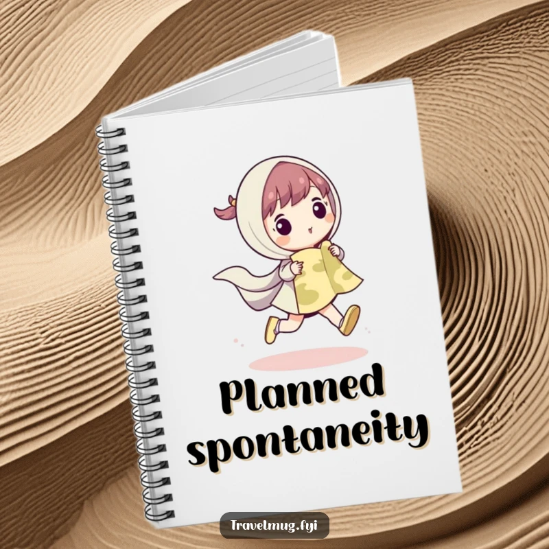 Funny notebook cover with a cute character skipping with a map, perfect for planning adventures and jotting down discoveries.