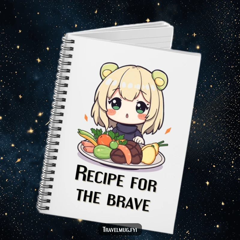 Funny Notebook: A character looking surprised at exotic food, perfect for jotting down recipes and culinary experiences.