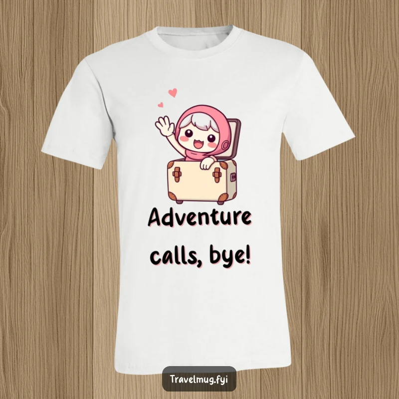 Funny T-Shirt: A cute character excitedly waving goodbye from a small suitcase, signaling the start of a grand adventure.