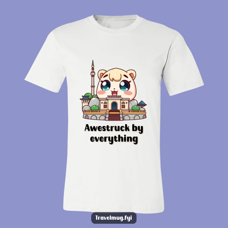 Funny Kawaii Explorer T-Shirt: Amazed Landmark Sight, Hilarious Travel Gift!