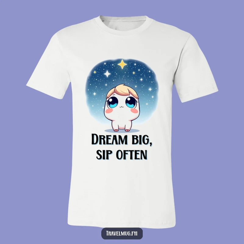 Funny T-Shirt: Wide-Eyed Character Gazes At Starry Sky, Ideal Funny Dreamer Gift!