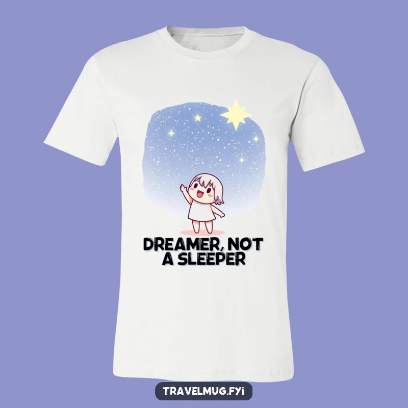 Funny Cosmic T-Shirt: Character pointing at stars, a must-have funny tee for dreamers.
