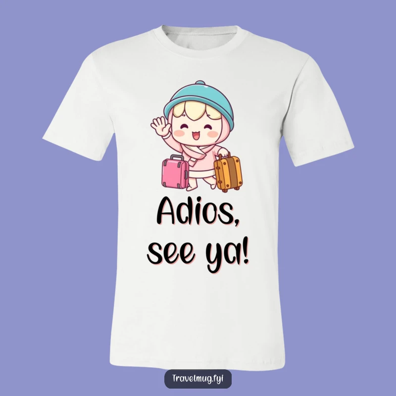 Show your excitement for new beginnings with this hilarious t-shirt featuring a kawaii character waving goodbye with a suitcase. Perfect for anyone on the move.