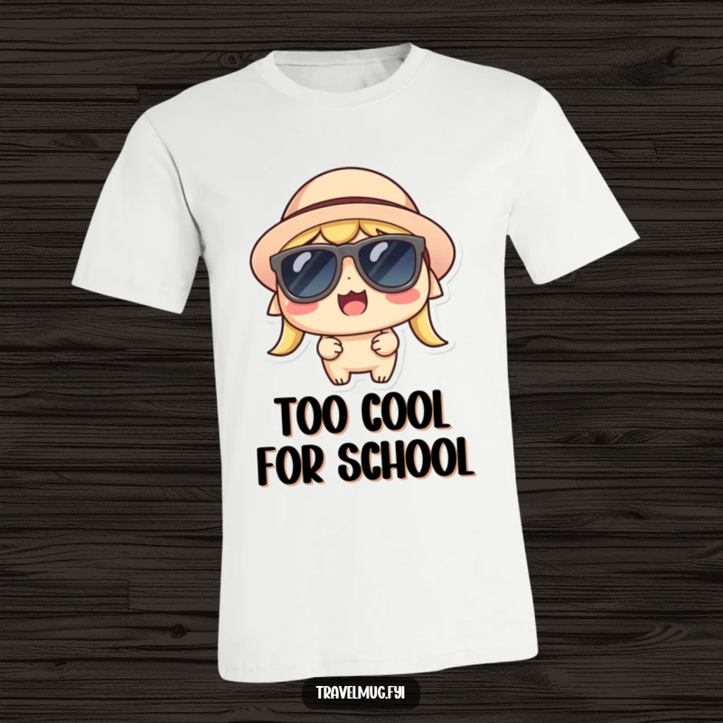 Funny Kawaii T-Shirt, a thrilled character in sunglasses and hat, exuding coolness and joy.