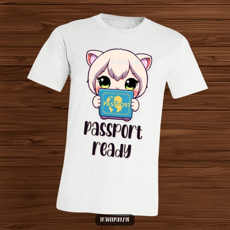 Funny T-Shirt: A character with wide eyes gazes in awe at a vibrant, colorful passport.