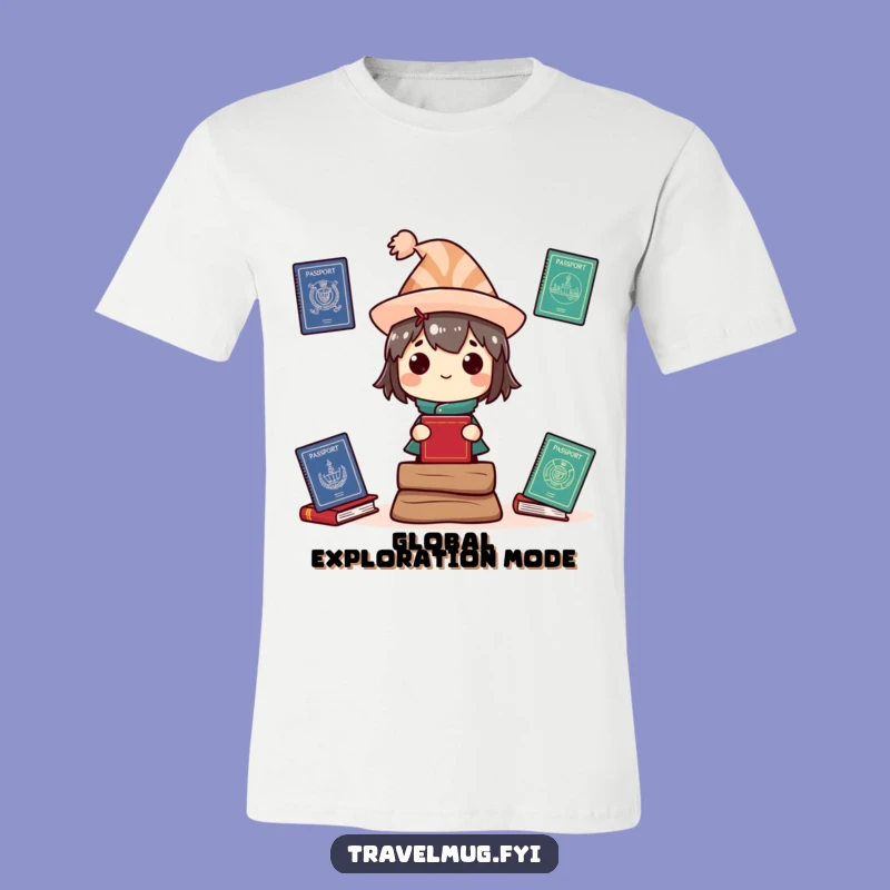 Funny Wanderlust T-Shirt: Character with passports, a must-have funny tee for travelers.