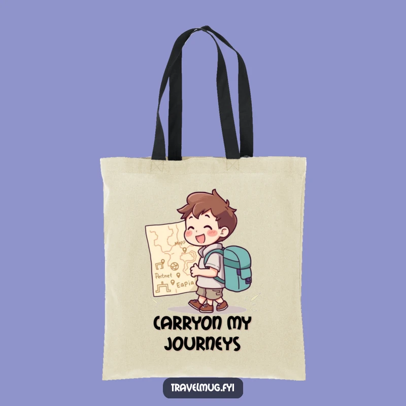 Funny Tote Bag: Backpack Character Joyfully Consults Giant Map, Handy Funny Gift!